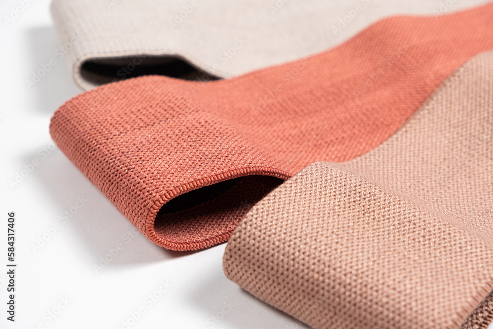 Fabric elastic bands for sports at home, for fitness and muscle training. Fabric elastic bands for sports at home, for fitness and muscle training.
