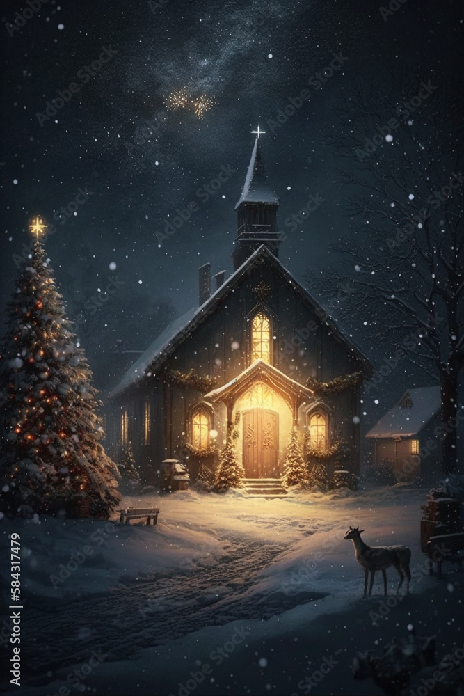 Enchanting Christmas Scene with Snowy Streets and Illuminated Homes Enchanting Christmas Scene with Snowy Streets and Illuminated Homes