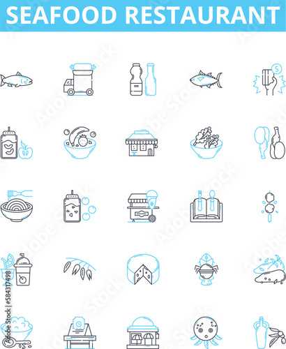 Seafood restaurant vector line icons set. Seafood, Restaurant, Fish, Shrimp, Lobster, Oysters, Mussels illustration outline concept symbols and signs