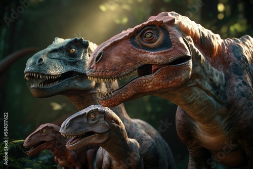 dinosaur with his family. Generative AI.