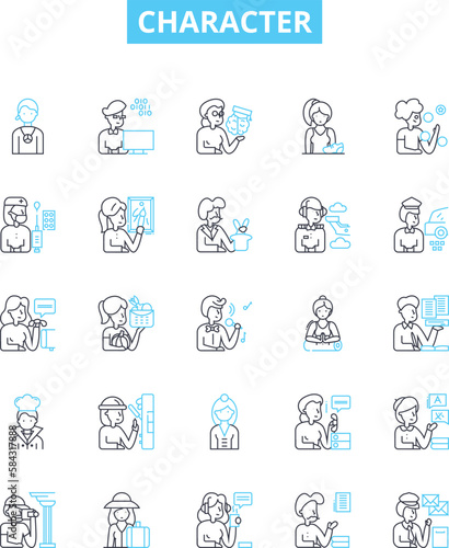 Character vector line icons set. Personality, behaviour, trait, integrity, reputation, disposition, nature illustration outline concept symbols and signs