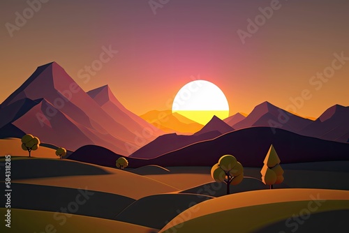 sunset in the desert illustration. Generative AI.