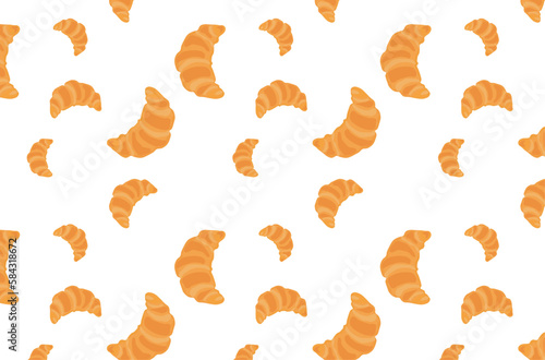 Seamless croissant pattern for bakery.Vector realistic illustration.Sweet food isolated on white background.Delicious breakfast dessert.