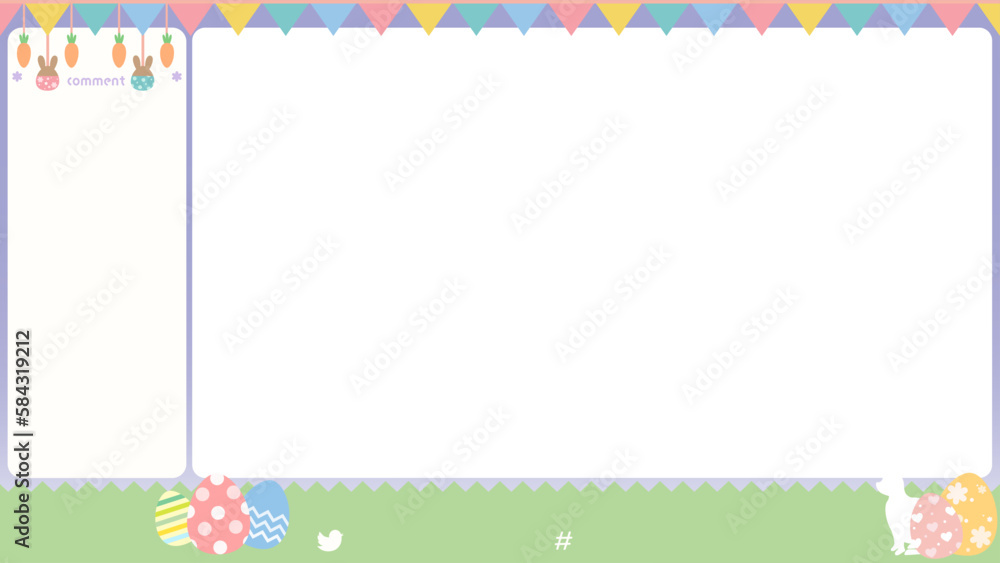 かわいいイースターの配信用オーバーレイ　ゲーム配信画面：紫