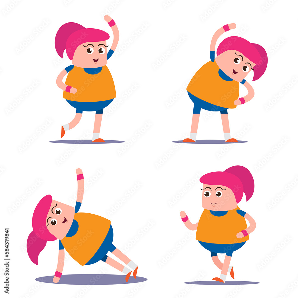 emotion cute vector, illustration flat element cartoon character woman exercise in yoga style ,wear sport clothing . image of fitness, Concept of healthy lifestyle.