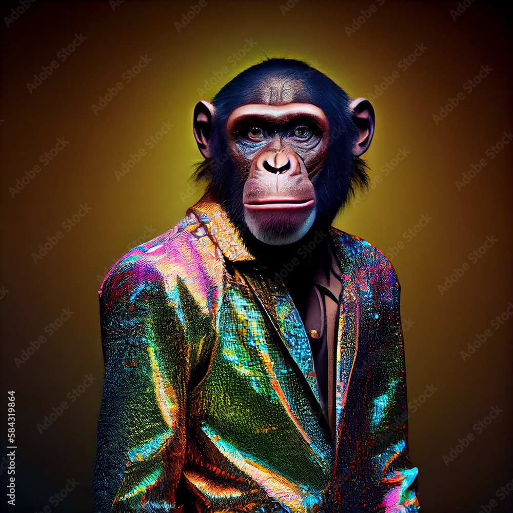 Realistic Lifelike Chimpanzee In Fluorescent Electric Highlighters