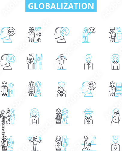 Globalization vector line icons set. globalization, internationalization, integration, unification, connectivity, interconnectivity, transnationalism illustration outline concept symbols and signs