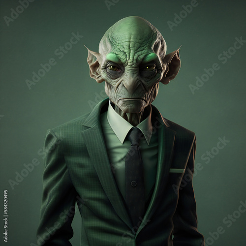 Alien wears an office suit with a business style.AI