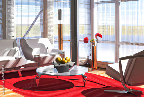 Modern interior design and old walls, generative AI