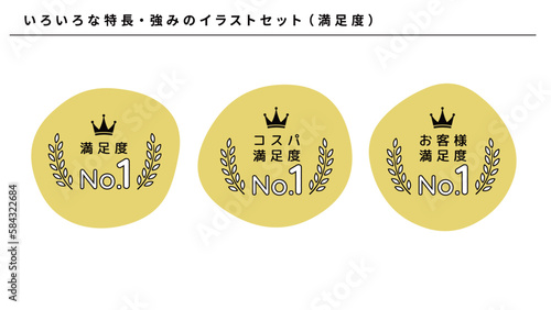 ビジネスのいろいろな特長・強みのイラストセット（満足度）、ベクター