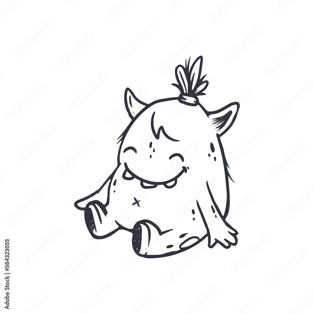 Fototapeta premium Cute cartoon monster on white background.Icon monster.Alien.Coloring.Doodle.