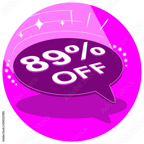 Sale tag 89% eighty nine percent off in 3D, vector illustration, balloon shape, art.