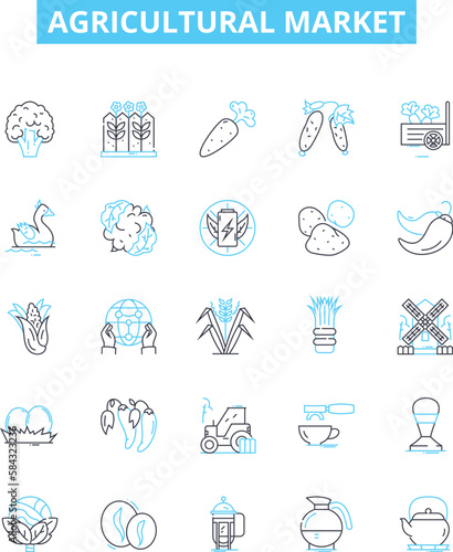 Agricultural market vector line icons set. Farming, Agriculture, Crop, Livelihood, Produce, Prices, Trade illustration outline concept symbols and signs