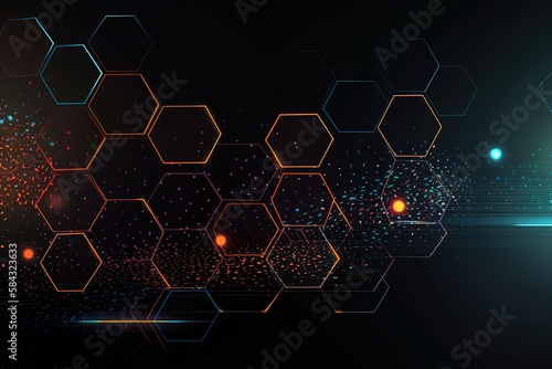 Abstract technology background and geometric pattern with hexagons for banner design or header, Generative AI