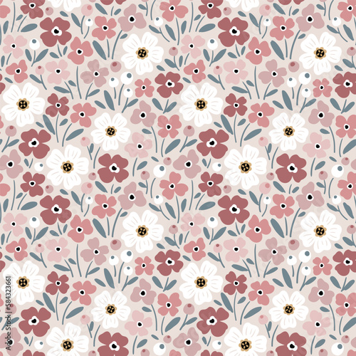 Seamless vector pattern with hand drawn vintage flowers. Perfect for textile, wallpaper or print design.