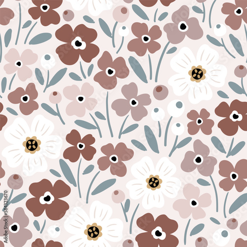 Seamless vector pattern with hand drawn vintage flowers. Perfect for textile  wallpaper or print design.
