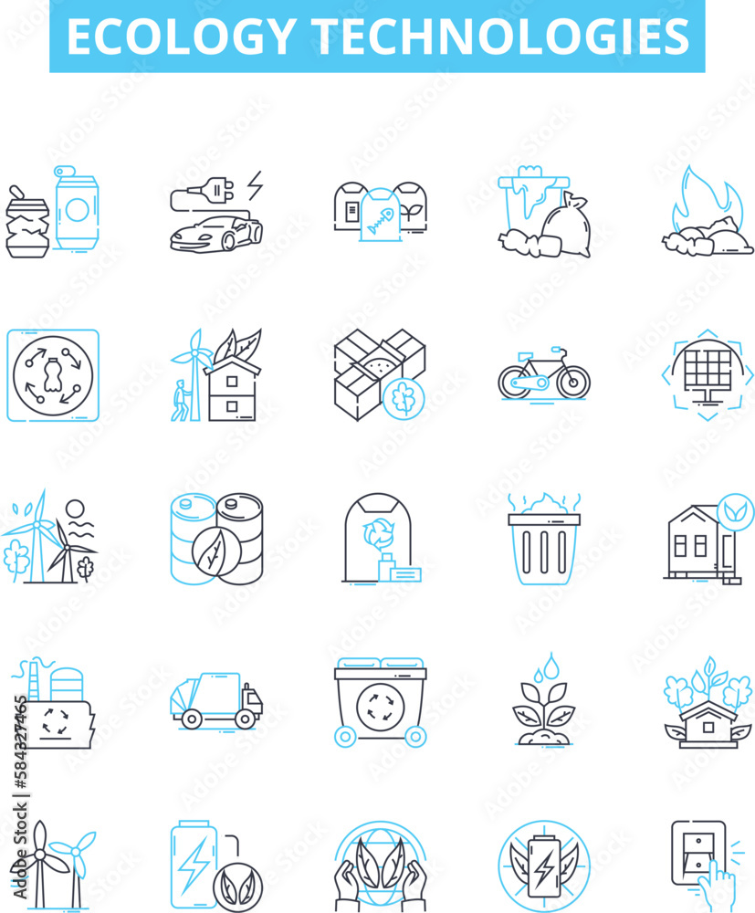Ecology technologies vector line icons set. Ecosphere, Biosphere, Ecosystem, Conservation, Sustainable, Recycling, Renewables illustration outline concept symbols and signs
