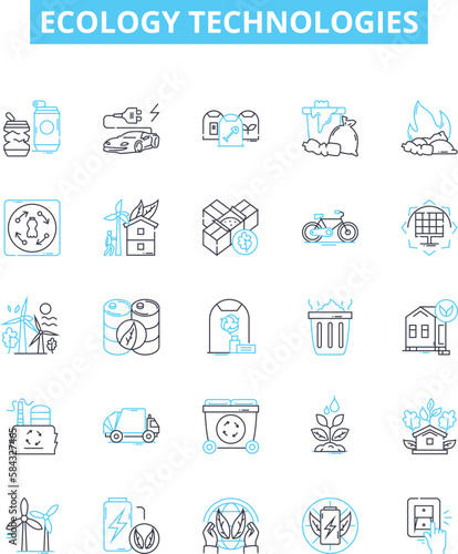 Ecology technologies vector line icons set. Ecosphere, Biosphere, Ecosystem, Conservation, Sustainable, Recycling, Renewables illustration outline concept symbols and signs