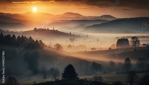 sunrise over the mountains generative ai © KWY