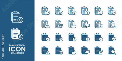 Set of document paper contract status icon collection business approval process symbol illustration vector design for finance, investment, term, and policy