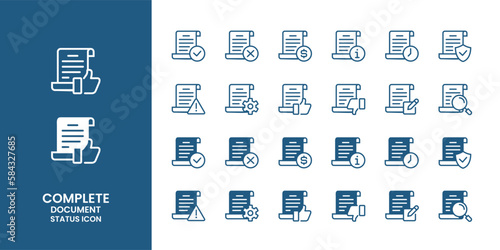 Set of document paper contract status icon collection business approval process symbol illustration vector design