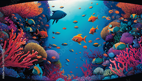 coral reef with fishes generative ai