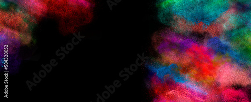 Fototapeta Naklejka Na Ścianę i Meble -  Explosion of multi-colored paint, bright vibrant pigments. Noisy dust and powder texture, flicker and shimmer noise
