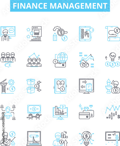 Finance management vector line icons set. finance, management, budgeting, investment, accounting, costs, cash illustration outline concept symbols and signs