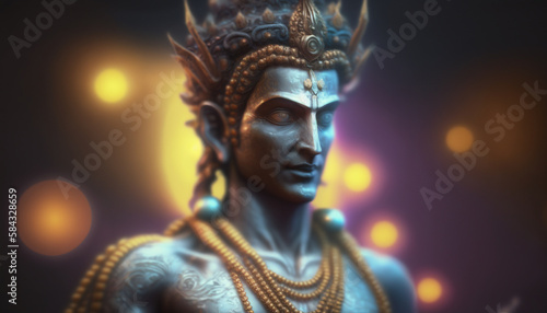 Majestic Portrait of Vishnu, the God of Protection and Preservation © artefacti