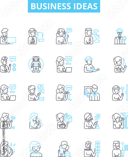 Business ideas vector line icons set. Innovation, Entrepreneurship, Franchise, Start-up, Marketing, Merger, Networking illustration outline concept symbols and signs