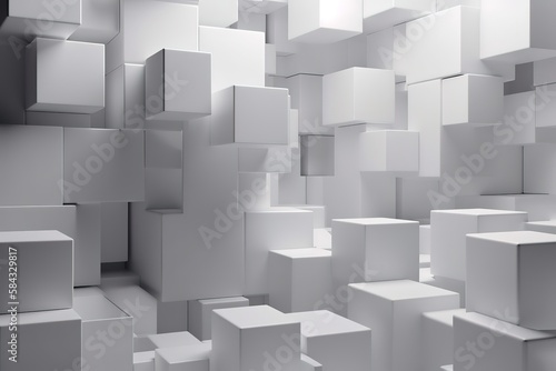 Random shifted white cube boxes block background wallpaper banner with copy space, Generative AI
