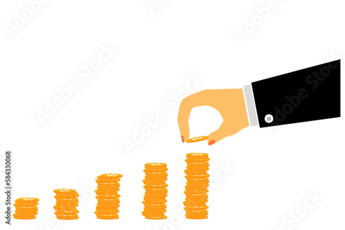 hand take a coin from stack, vector illustration of investing dollar cost average