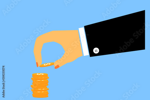 hand take a coin from stack, vector illustration of investing dollar cost average
