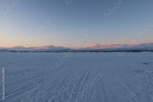 sunset snow and mountains background copy space norway scandinavia