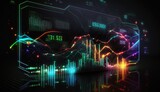 financial exchange background, digital futuristic style, flashing colorful lights, abstract graphs and numbers, ai generation