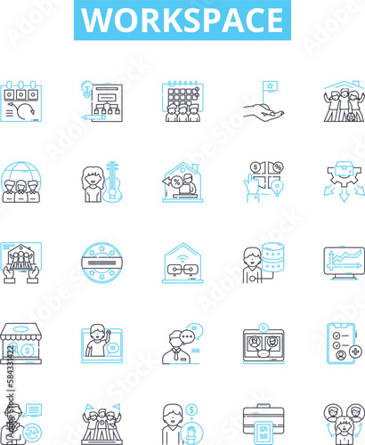 Workspace vector line icons set. Office, Room, Desk, Table, Area, Bench, Cubicle illustration outline concept symbols and signs