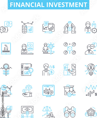 Financial investment vector line icons set. Investment  Finance  Financial  Markets  Banking  Stocks  Assets illustration outline concept symbols and signs