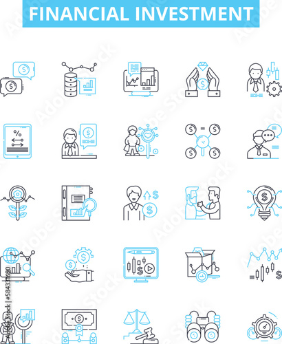 Financial investment vector line icons set. Investment, Finance, Financial, Markets, Banking, Stocks, Assets illustration outline concept symbols and signs