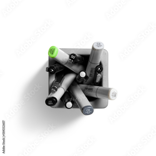 Fotografia Collection of various pens, mechanical pencils and markers in a concrete pen holder isolated on a transparent background, PNG