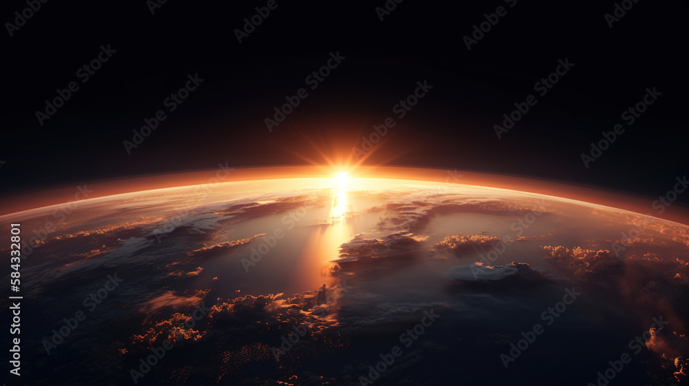 Sunrise over planet Earth. AI