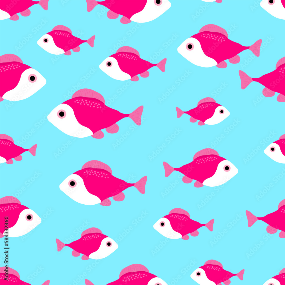 Seamless pattern colorful fish coral stones vector illustration