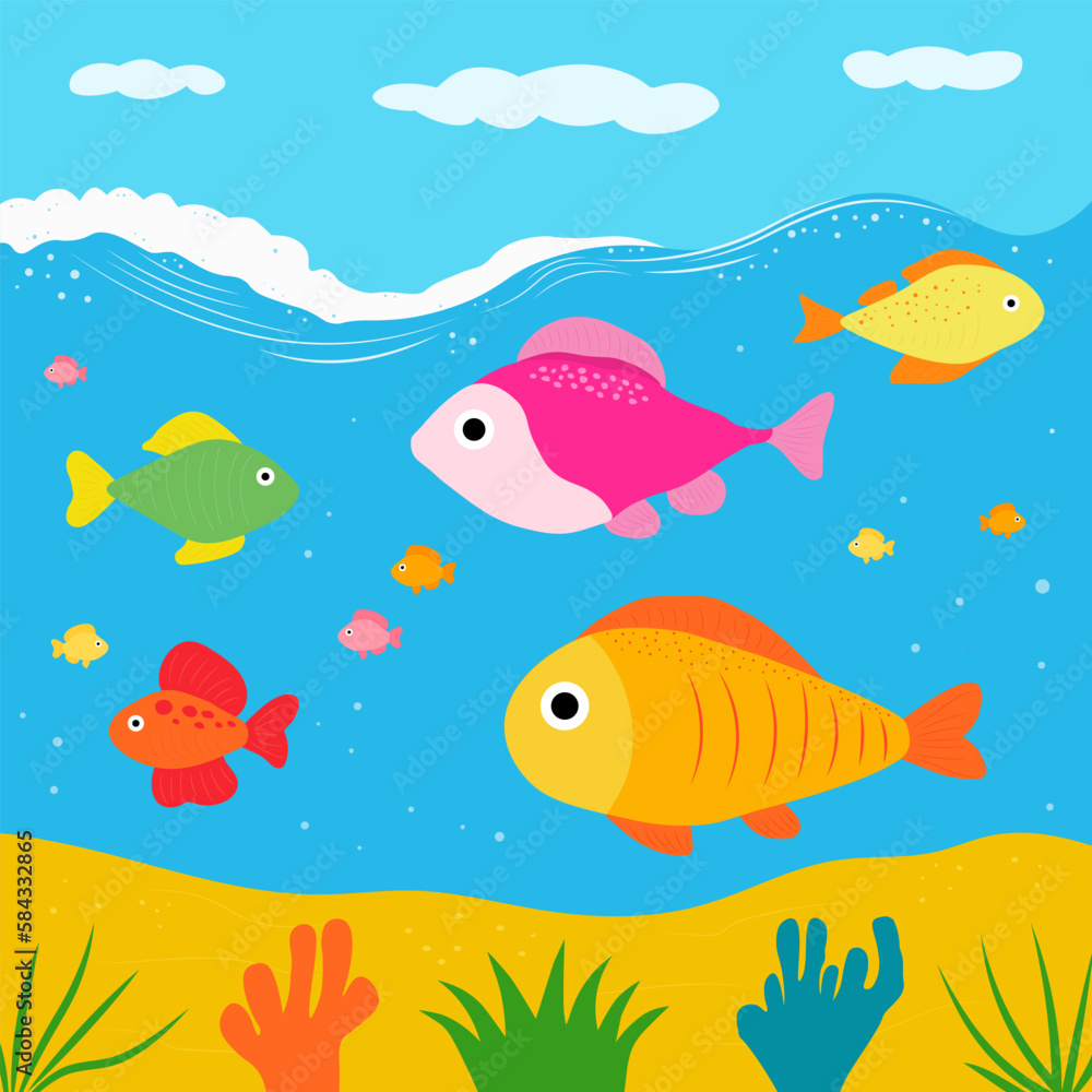 Fototapeta premium Underwater world background vector illustration