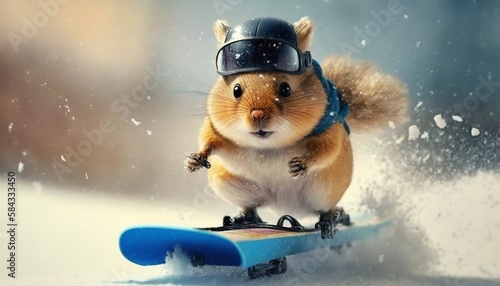 cute animal skates in the winter landscape
