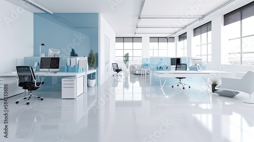 Modern white and blue open space office interior  generative ai