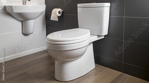 White toilet bowl in a bathroom, generative ai