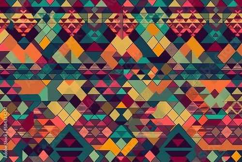 Vintage seamless pattern. Colorful geometric background. Retro colors. Vector illustration, Generative AI