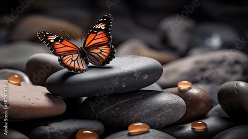 Zen rocks with butterfly, generative ai