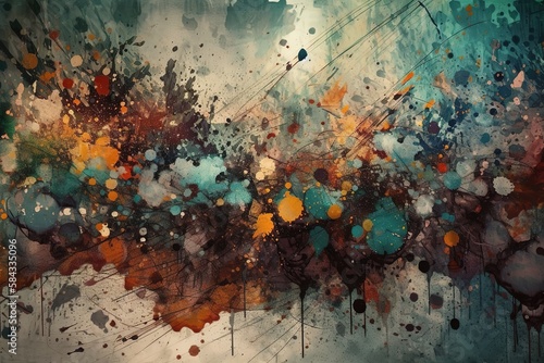 Weathered abstract art background with paint splashes and blots, Generative AI