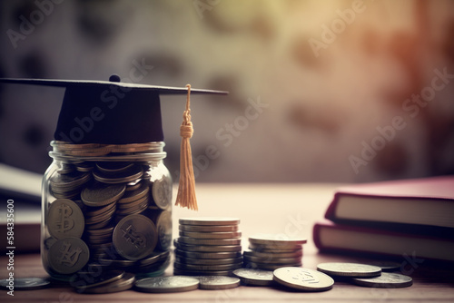 coins saving money increase investment to student loan for concept fund finance scholarship and education Generative AI
