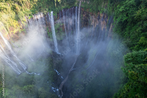 Coban sewu waterfalls in. East java regency aerial view